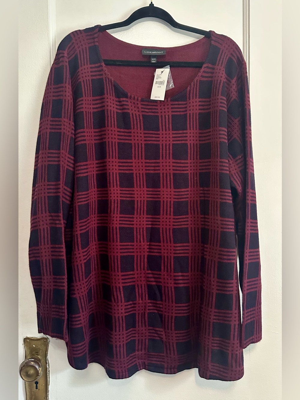 NWT Lane Bryant Burgundy and Black Plaid Scoop Neck Sweater (26/28)